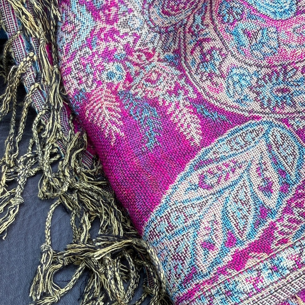 Elegant Fuchsia Paisley Wrap Shawl - Women Accessories - Picture 11 of 11